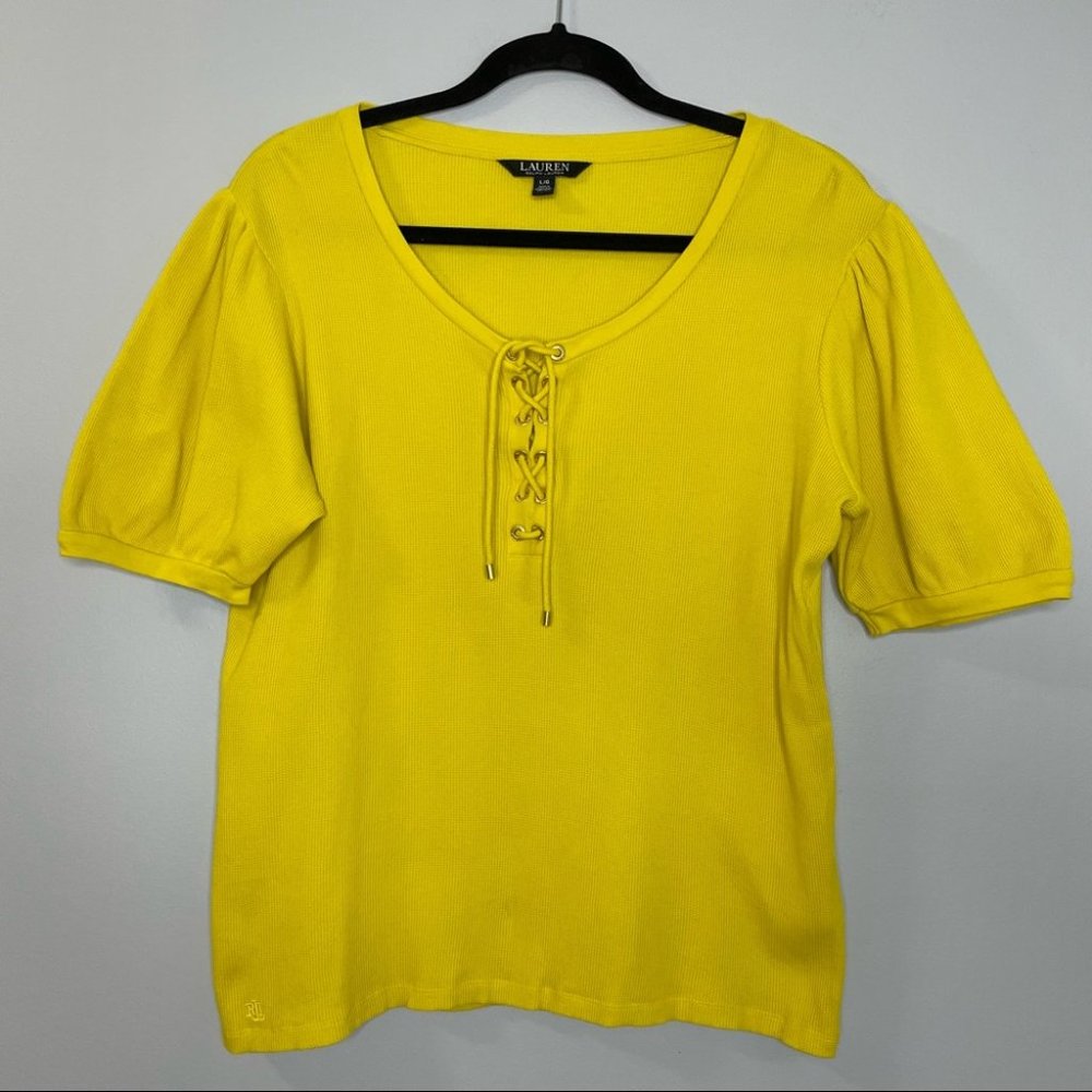 Lauren Ralph Lauren Waffle Knit Puff Sleeve Top - Picture 2 of 9